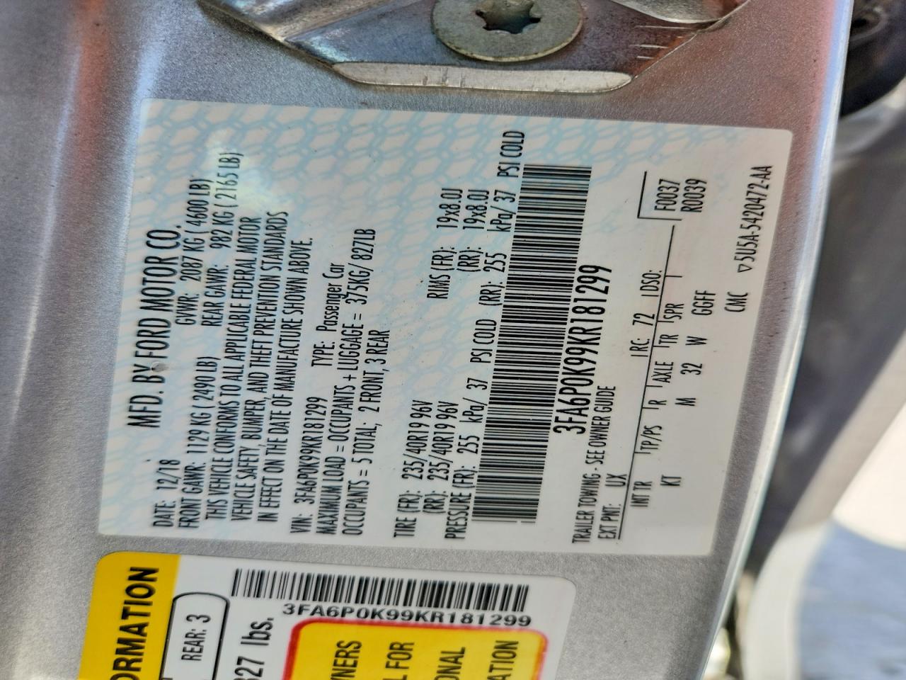 2019 FORD FUSION