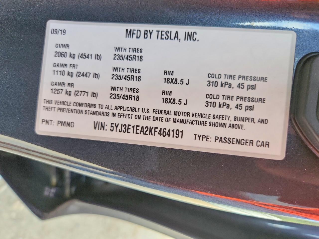 2019 TESLA MODEL 3