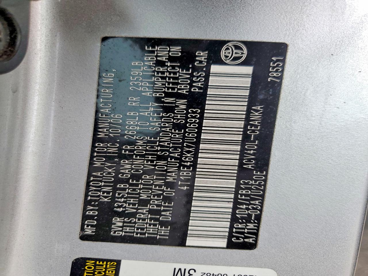 2007 TOYOTA CAMRY