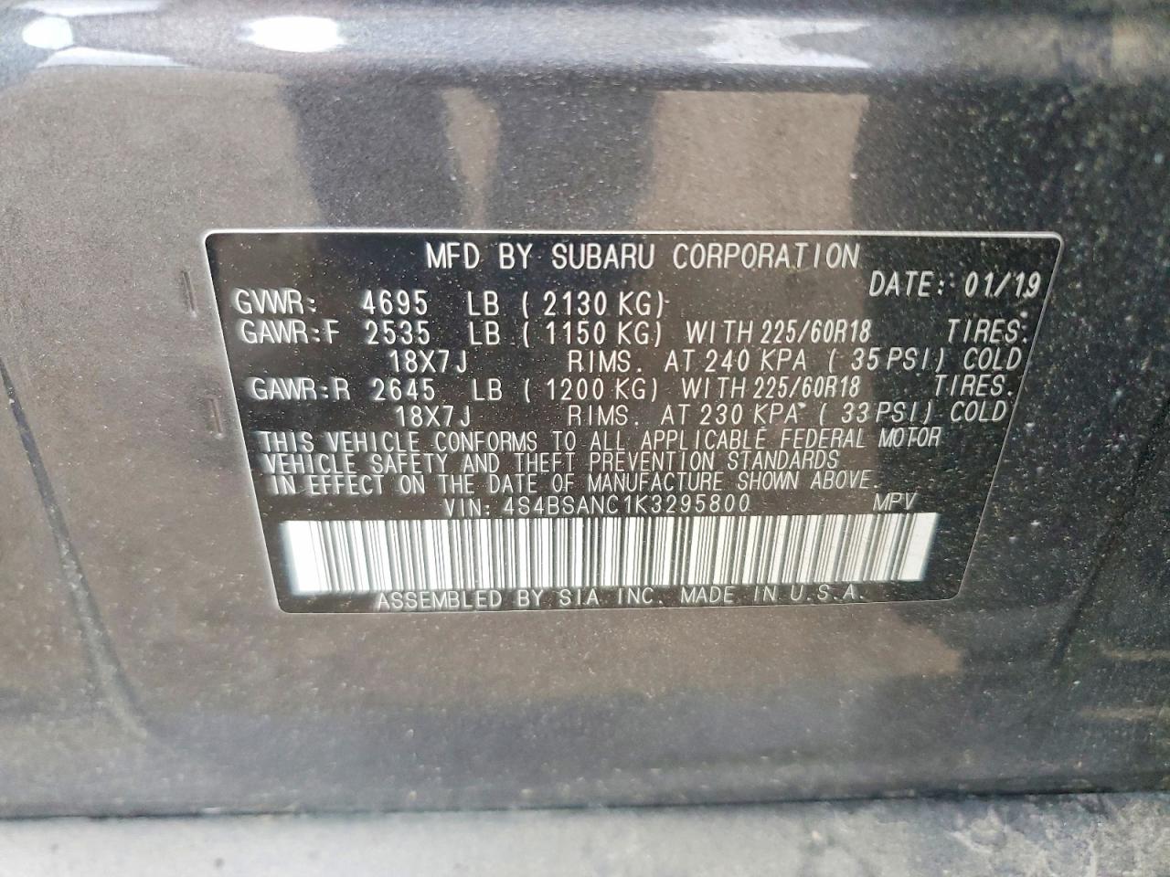 2019 SUBARU OUTBACK