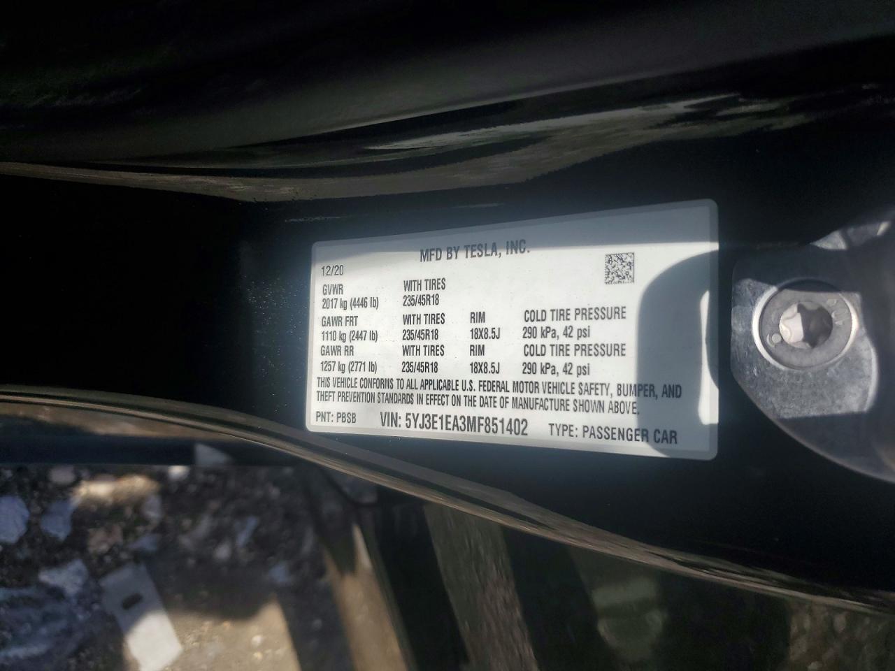 2021 TESLA MODEL 3