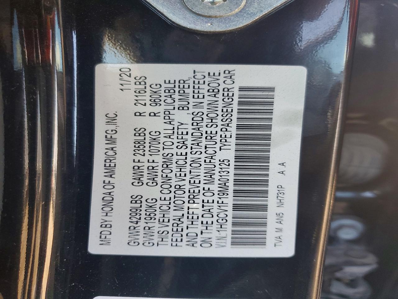 2021 HONDA ACCORD