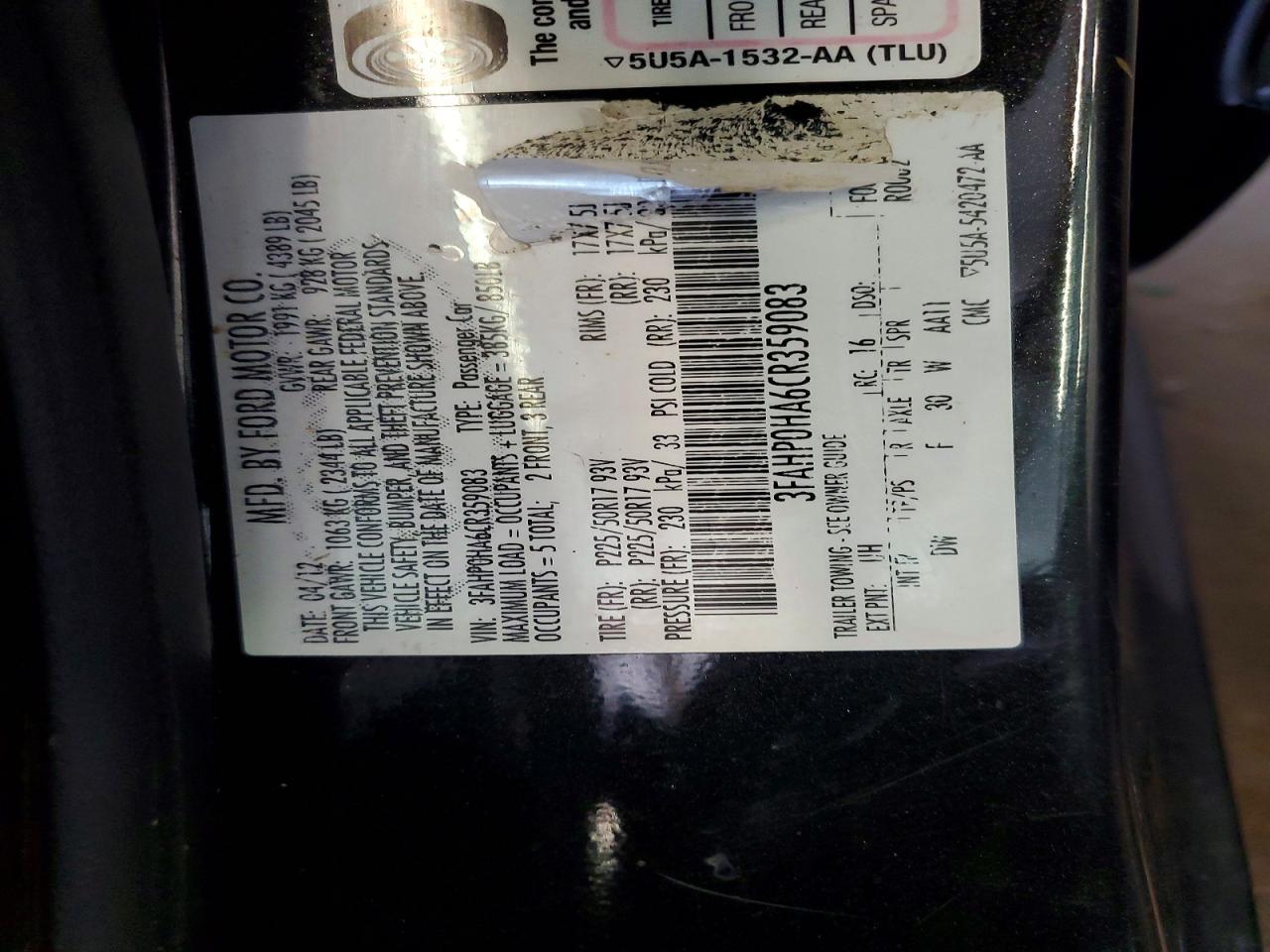 2012 FORD FUSION