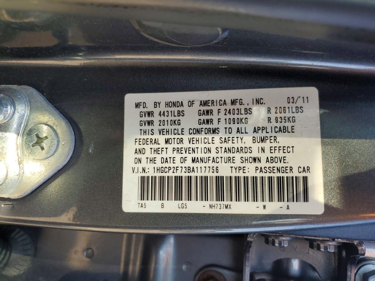 2011 HONDA ACCORD