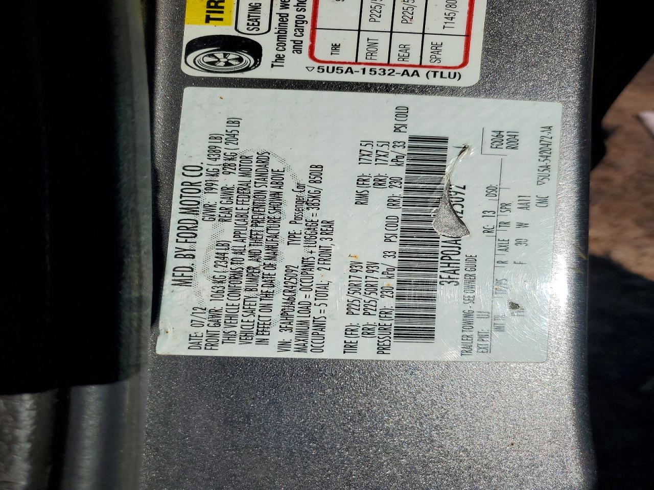 2012 FORD FUSION