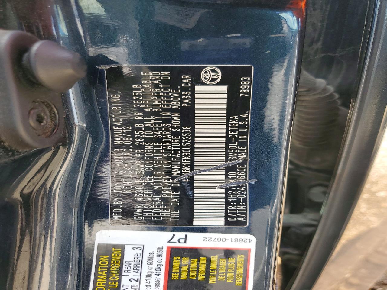 2012 TOYOTA CAMRY