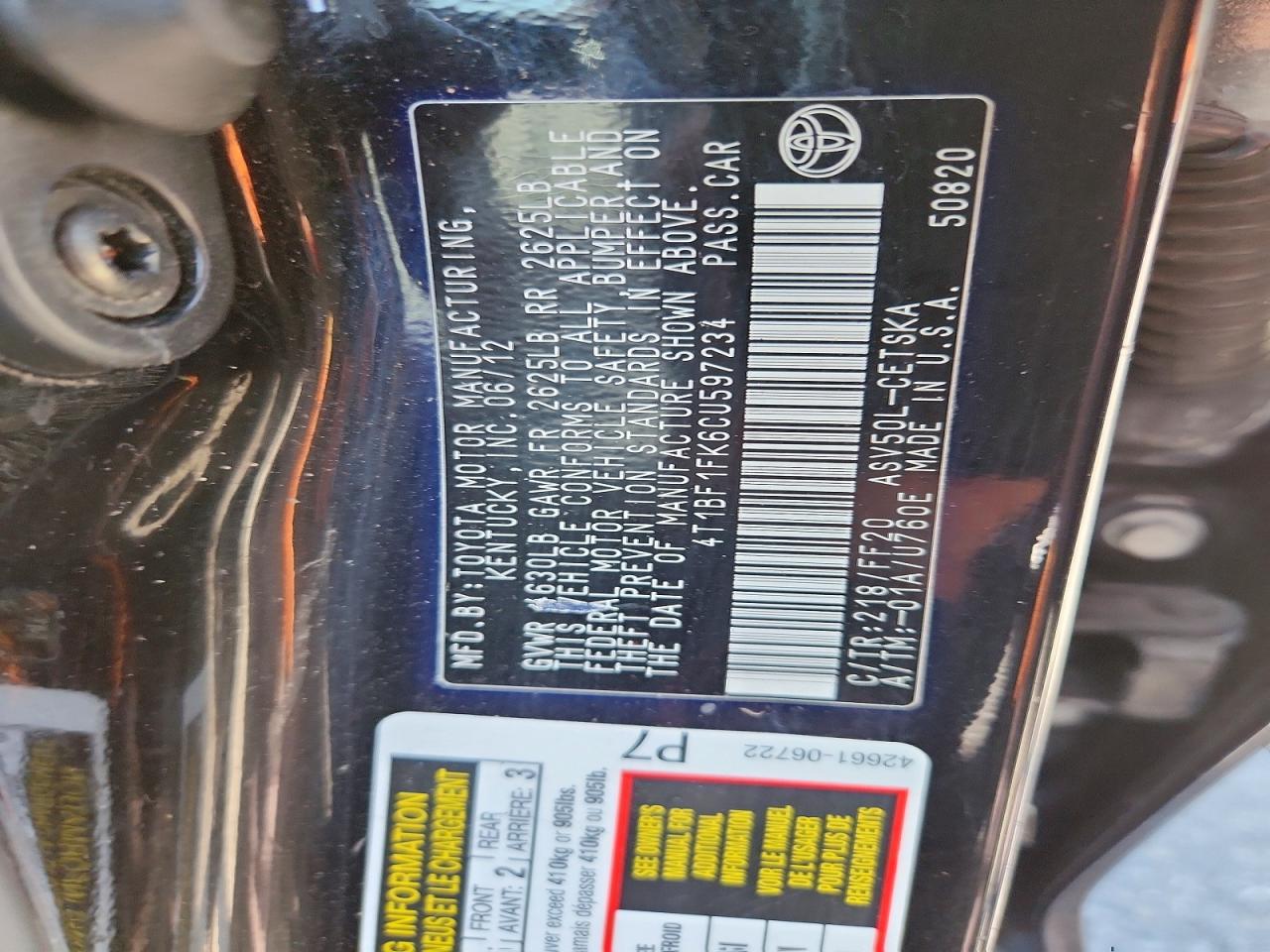 2012 TOYOTA CAMRY
