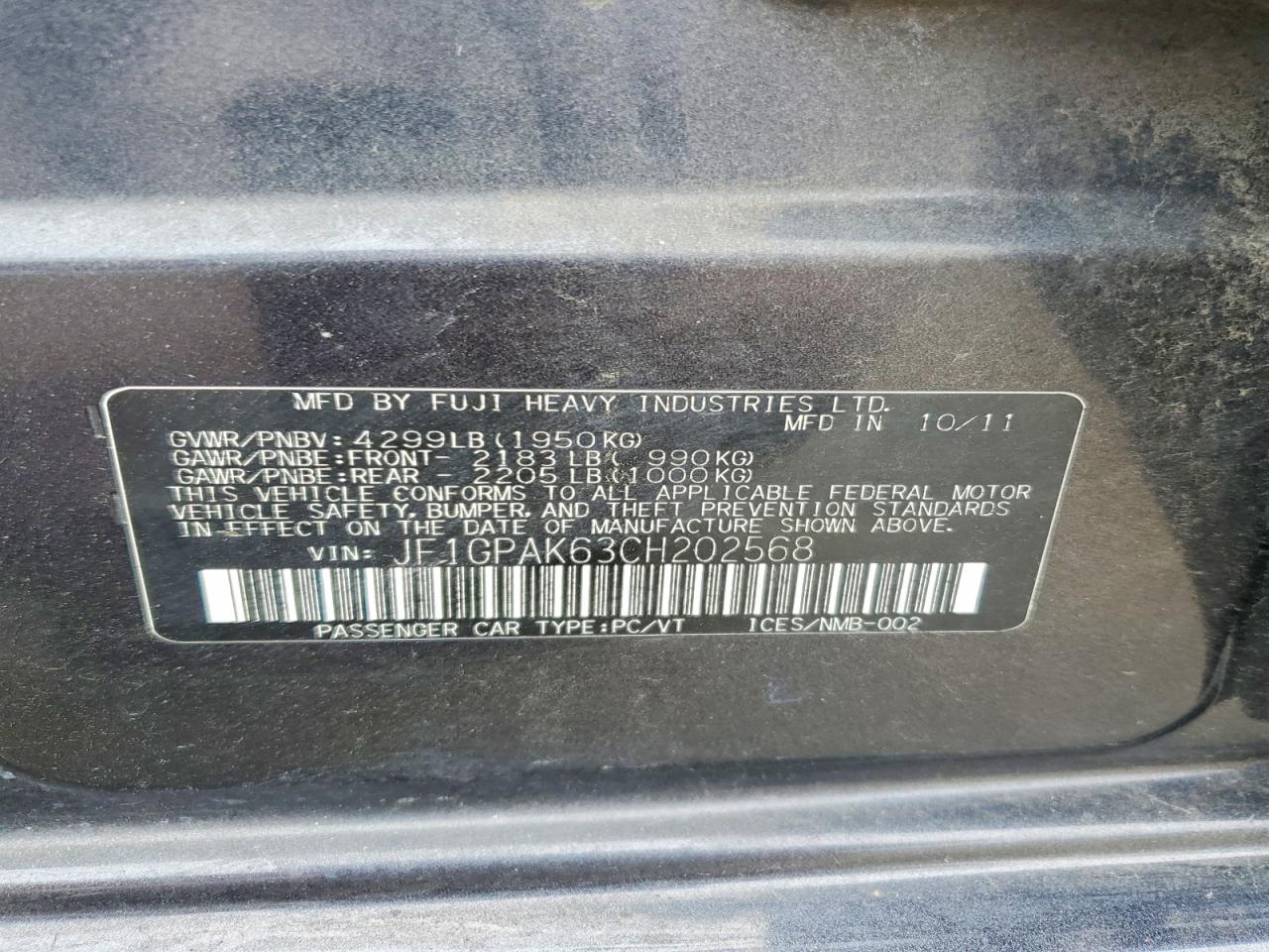 2012 SUBARU IMPREZA