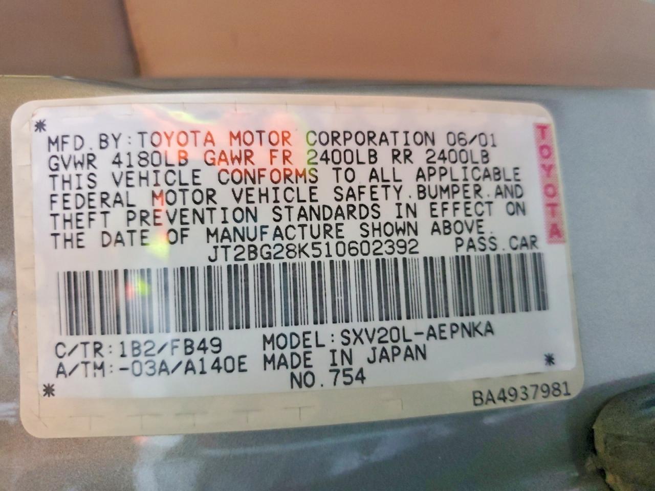2001 TOYOTA CAMRY