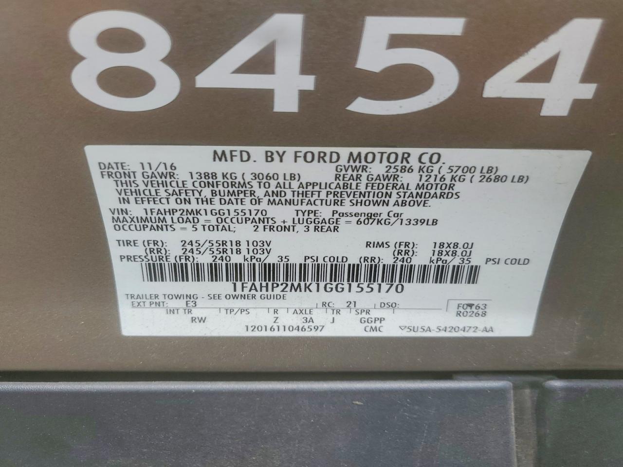 2016 FORD TAURUS