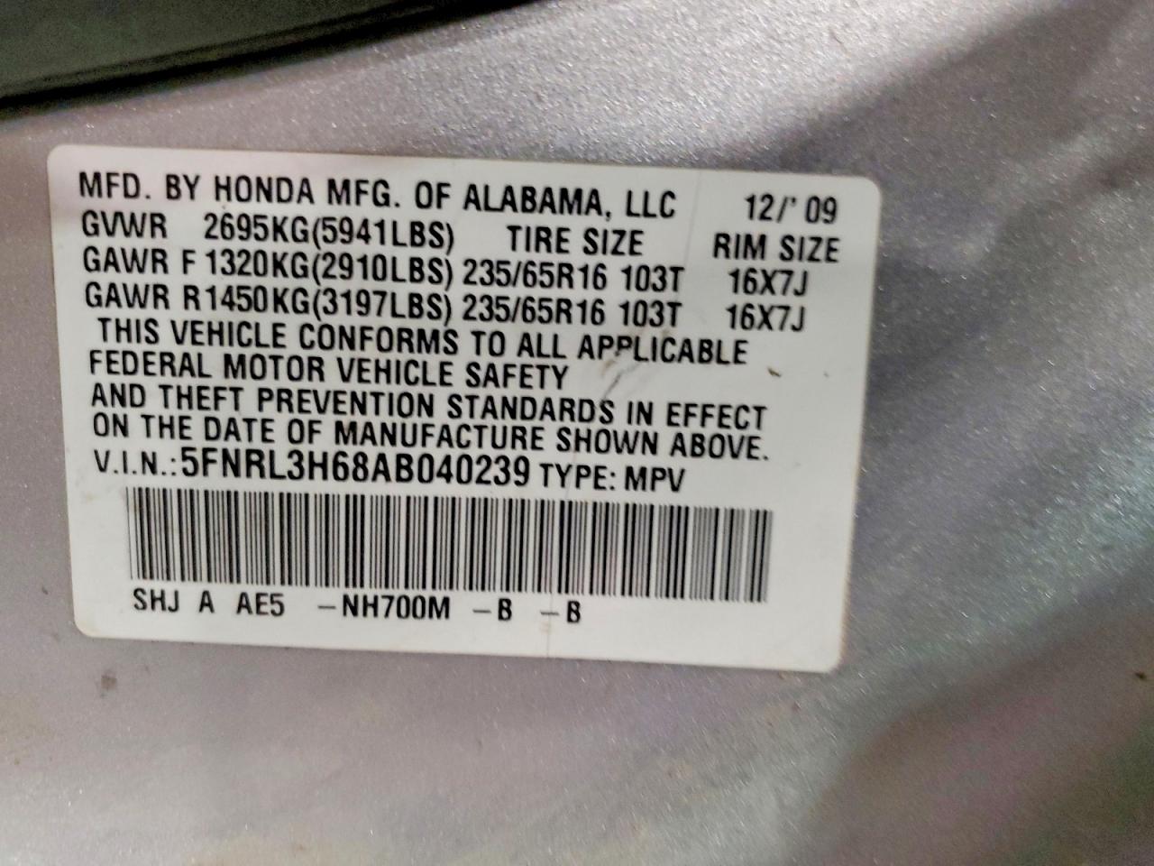 2010 HONDA ODYSSEY