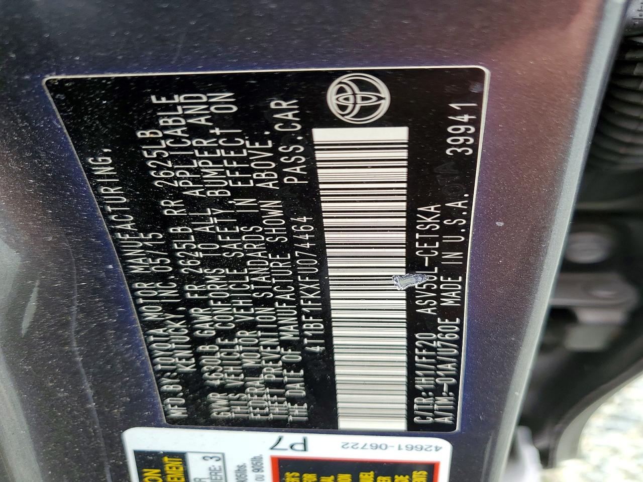 2015 TOYOTA CAMRY