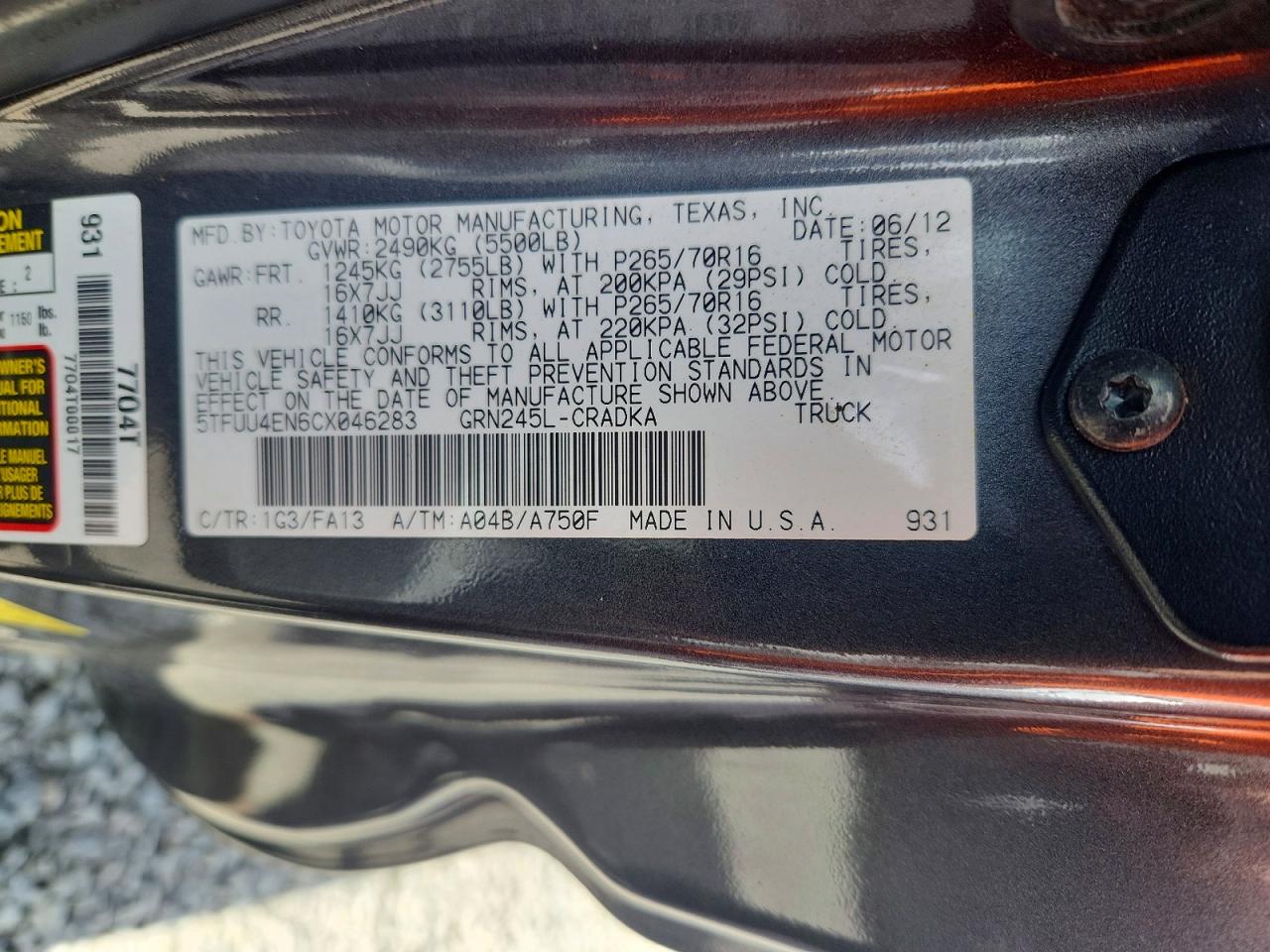 2012 TOYOTA TACOMA