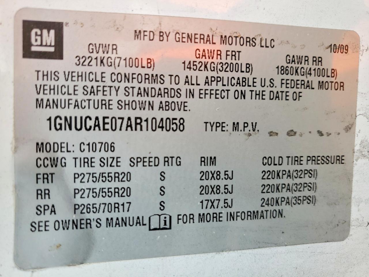 2010 CHEVROLET TAHOE