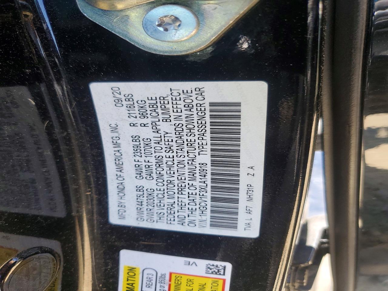 2020 HONDA ACCORD