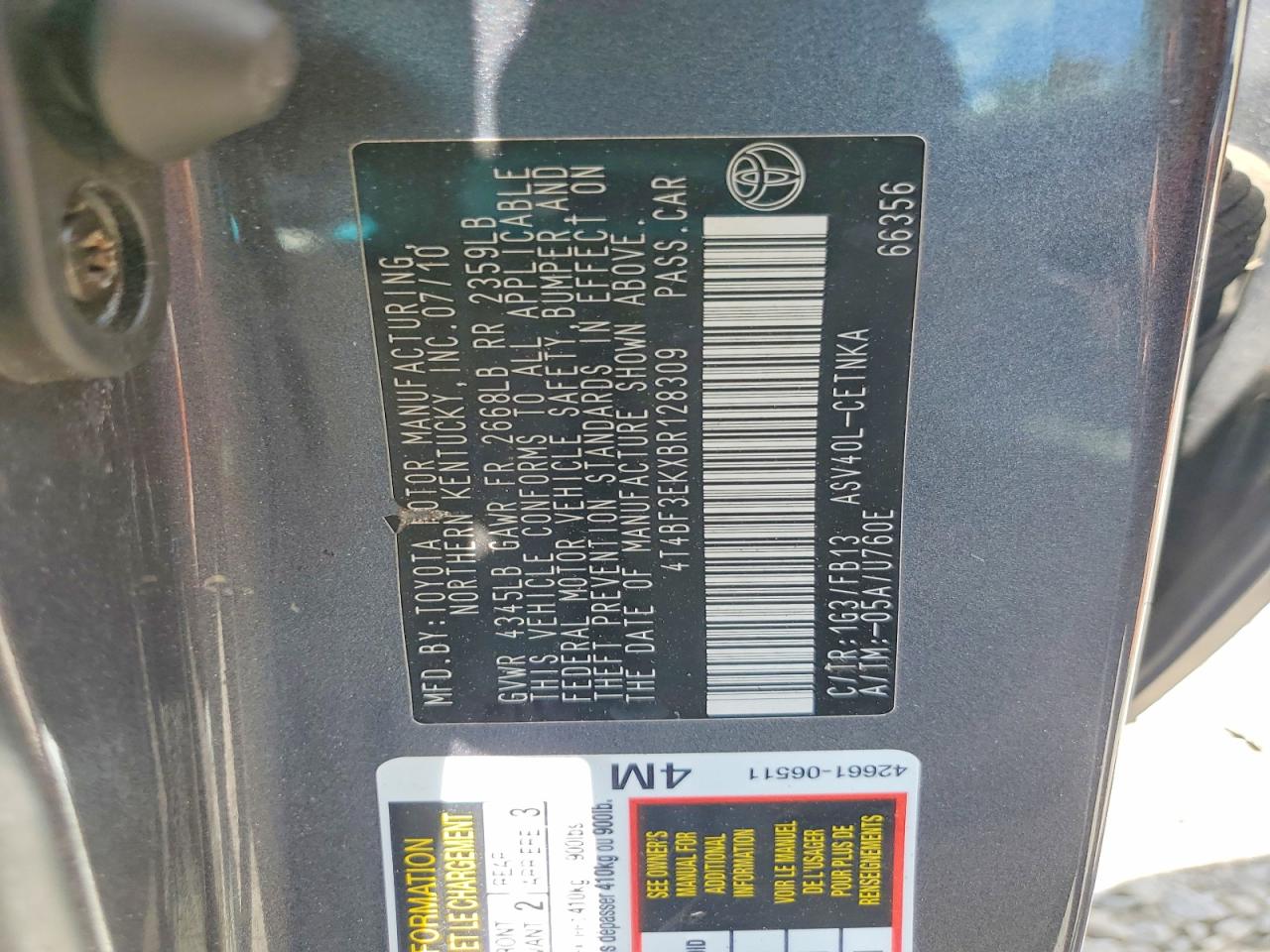 2011 TOYOTA CAMRY