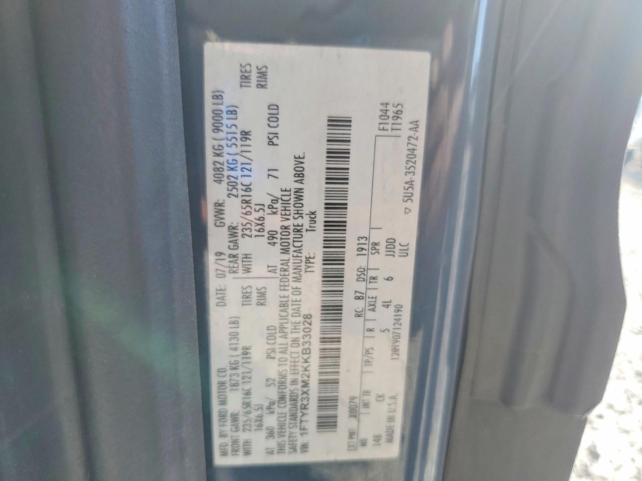 2019 FORD TRANSIT