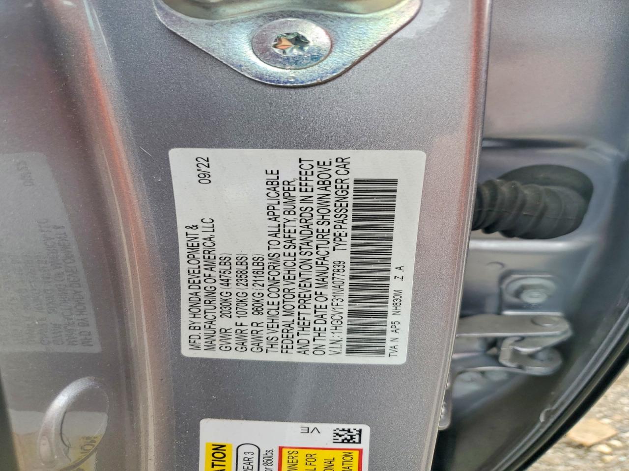 2022 HONDA ACCORD