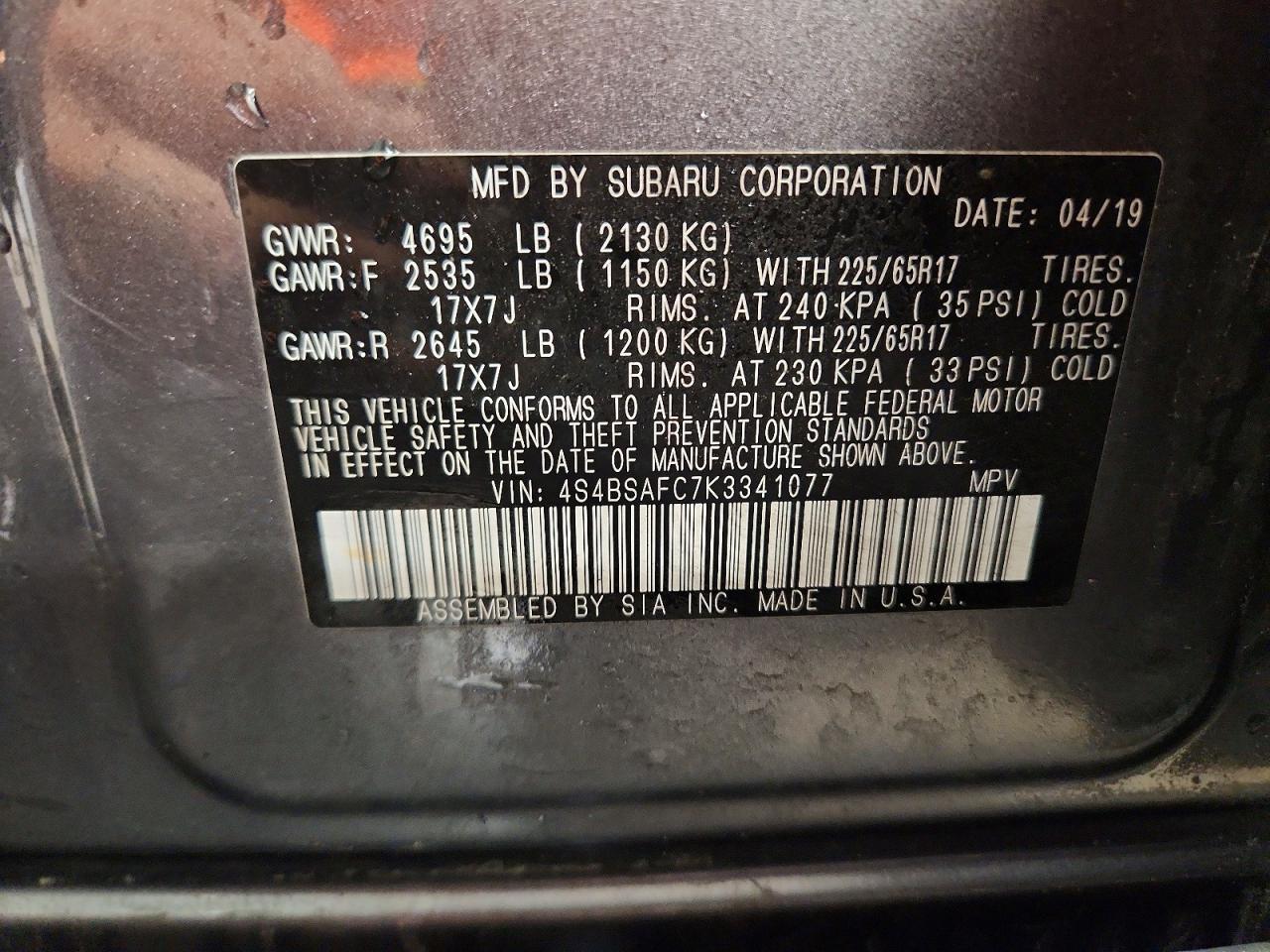 2019 SUBARU OUTBACK