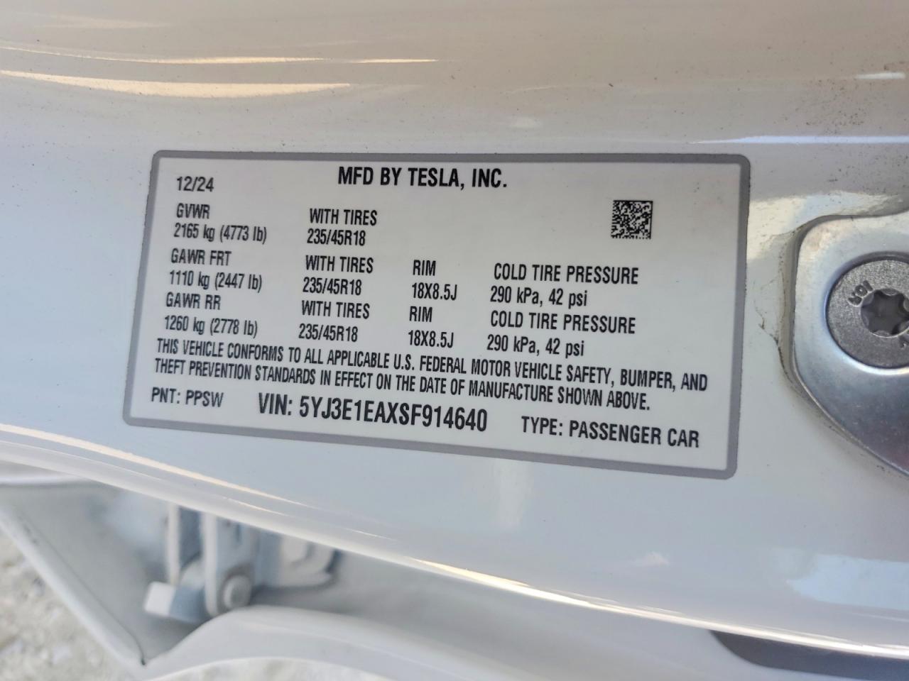 2025 TESLA MODEL 3