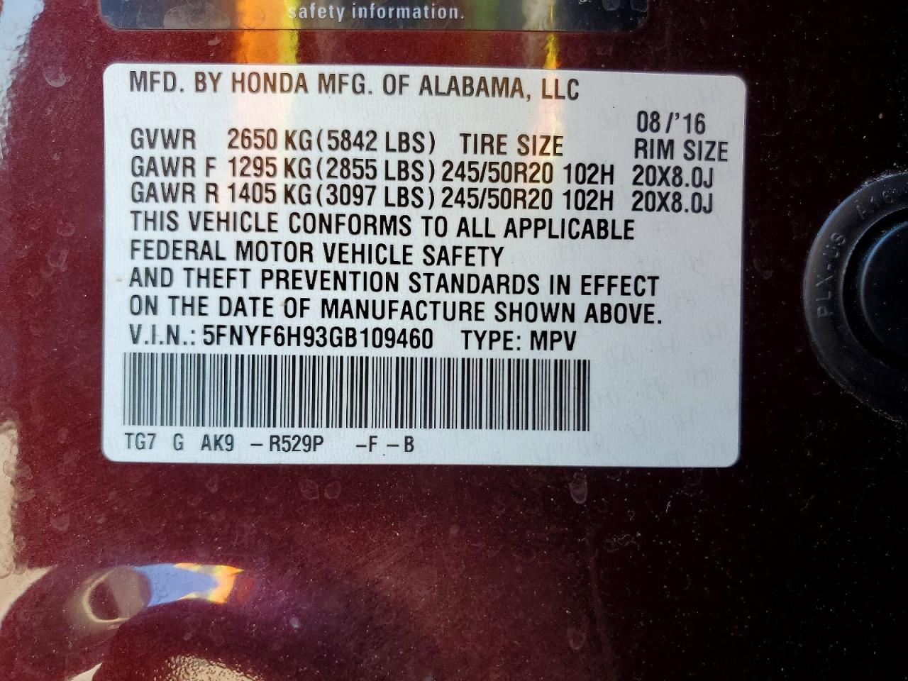 2016 HONDA PILOT