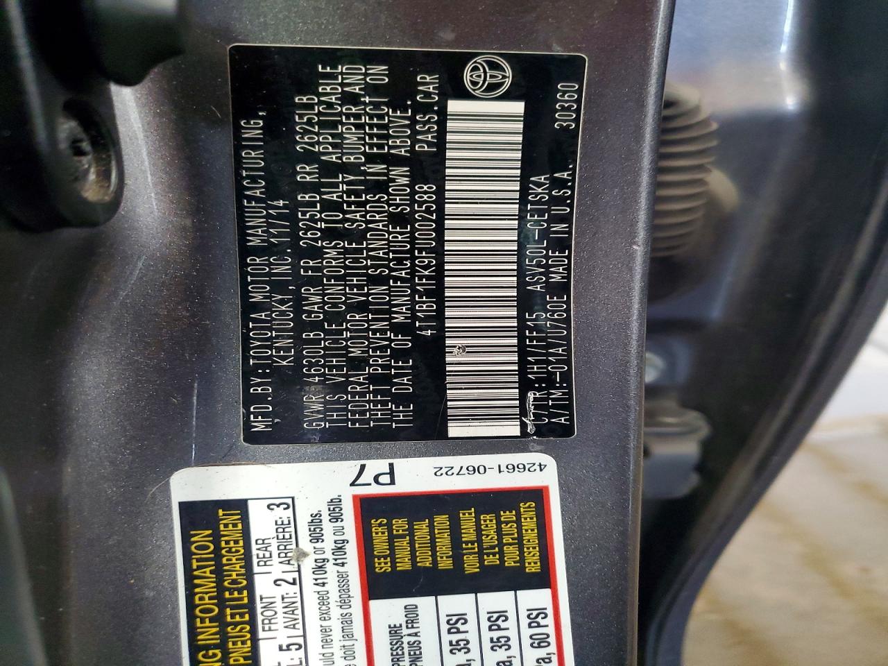 2015 TOYOTA CAMRY