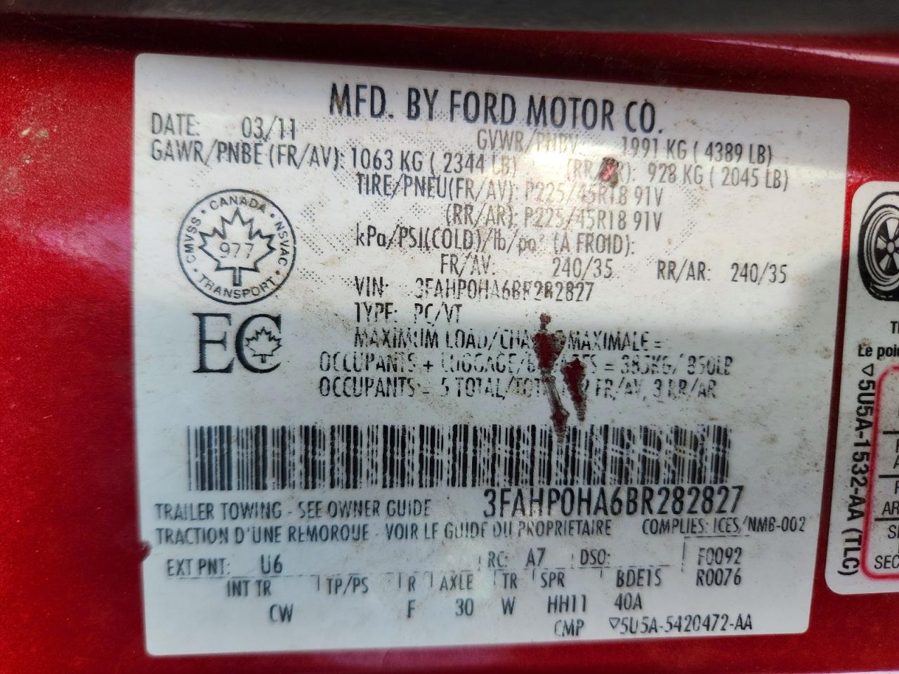 2011 FORD FUSION