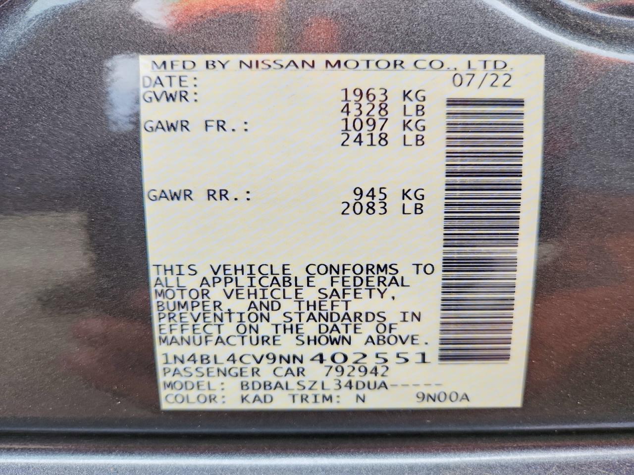 2022 NISSAN ALTIMA