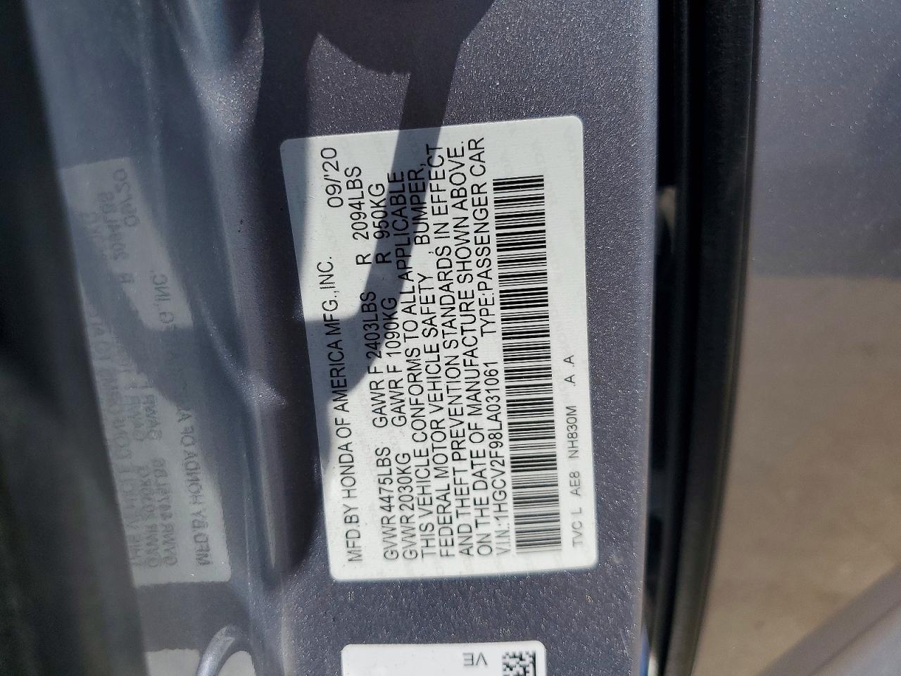 2020 HONDA ACCORD