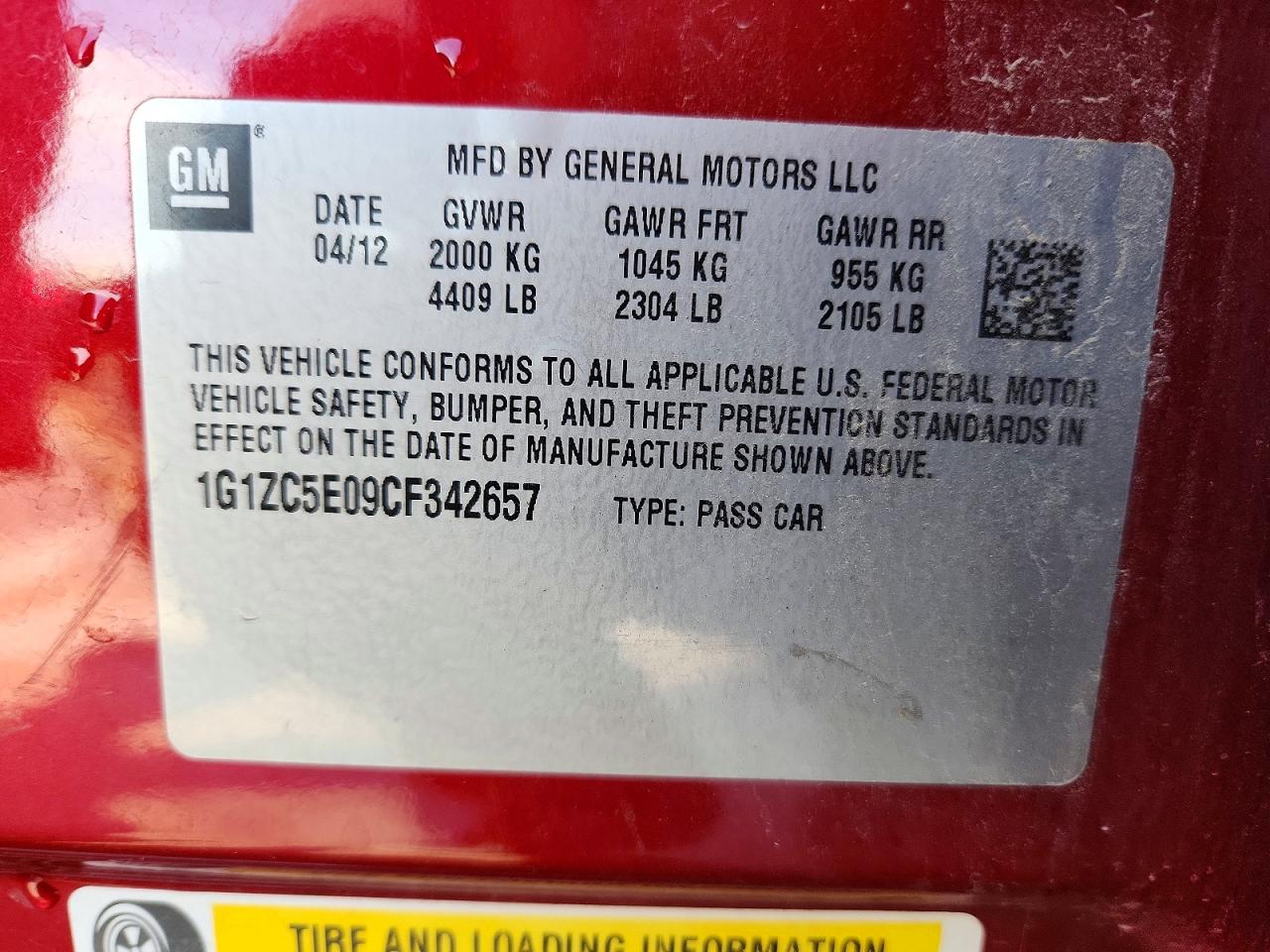 2012 CHEVROLET MALIBU