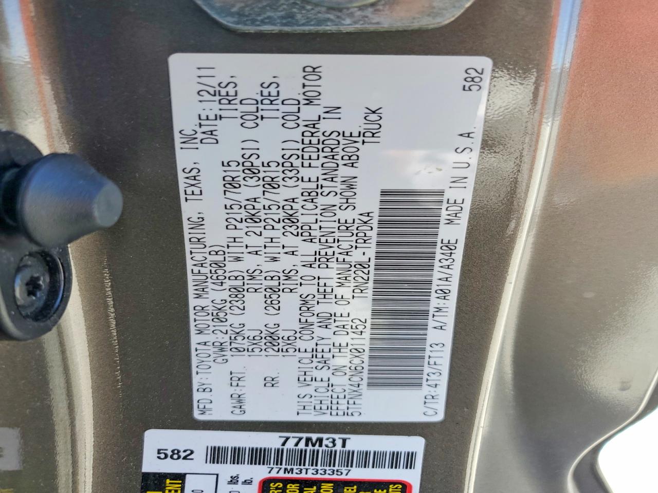 2012 TOYOTA TACOMA