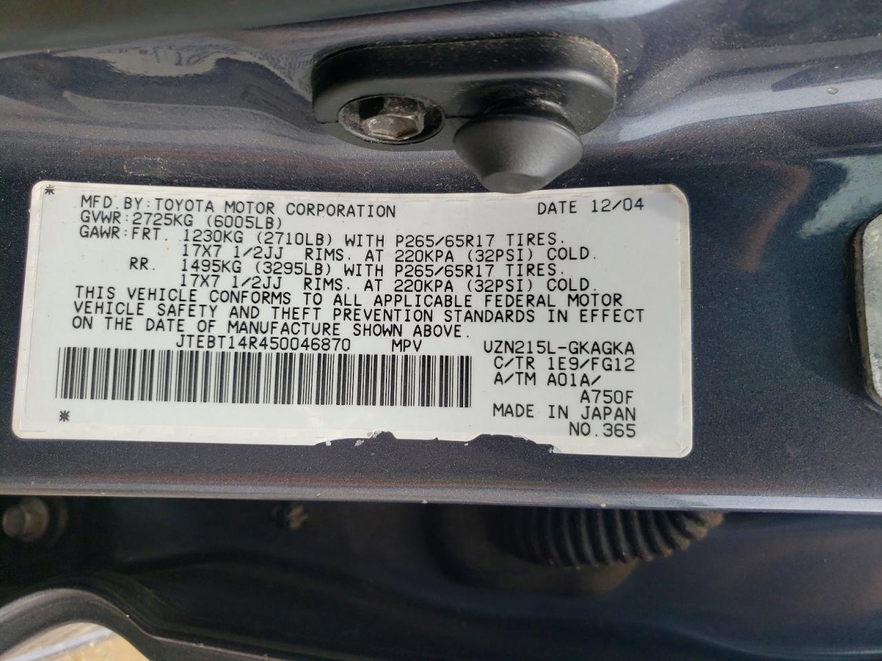 2005 TOYOTA 4RUNNER