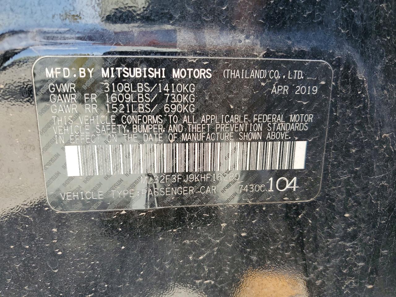 2019 MITSUBISHI MIRAGE