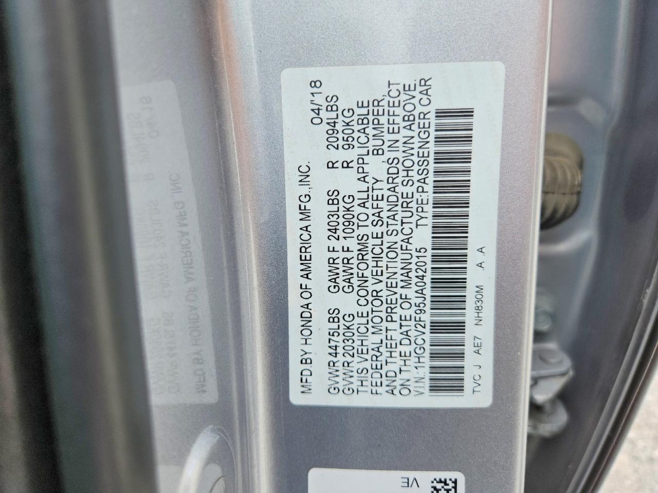 2018 HONDA ACCORD