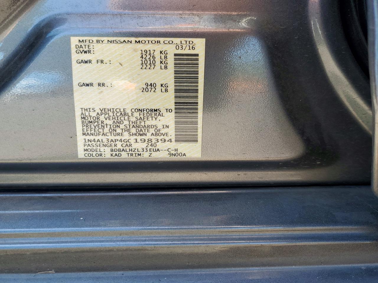 2016 NISSAN ALTIMA
