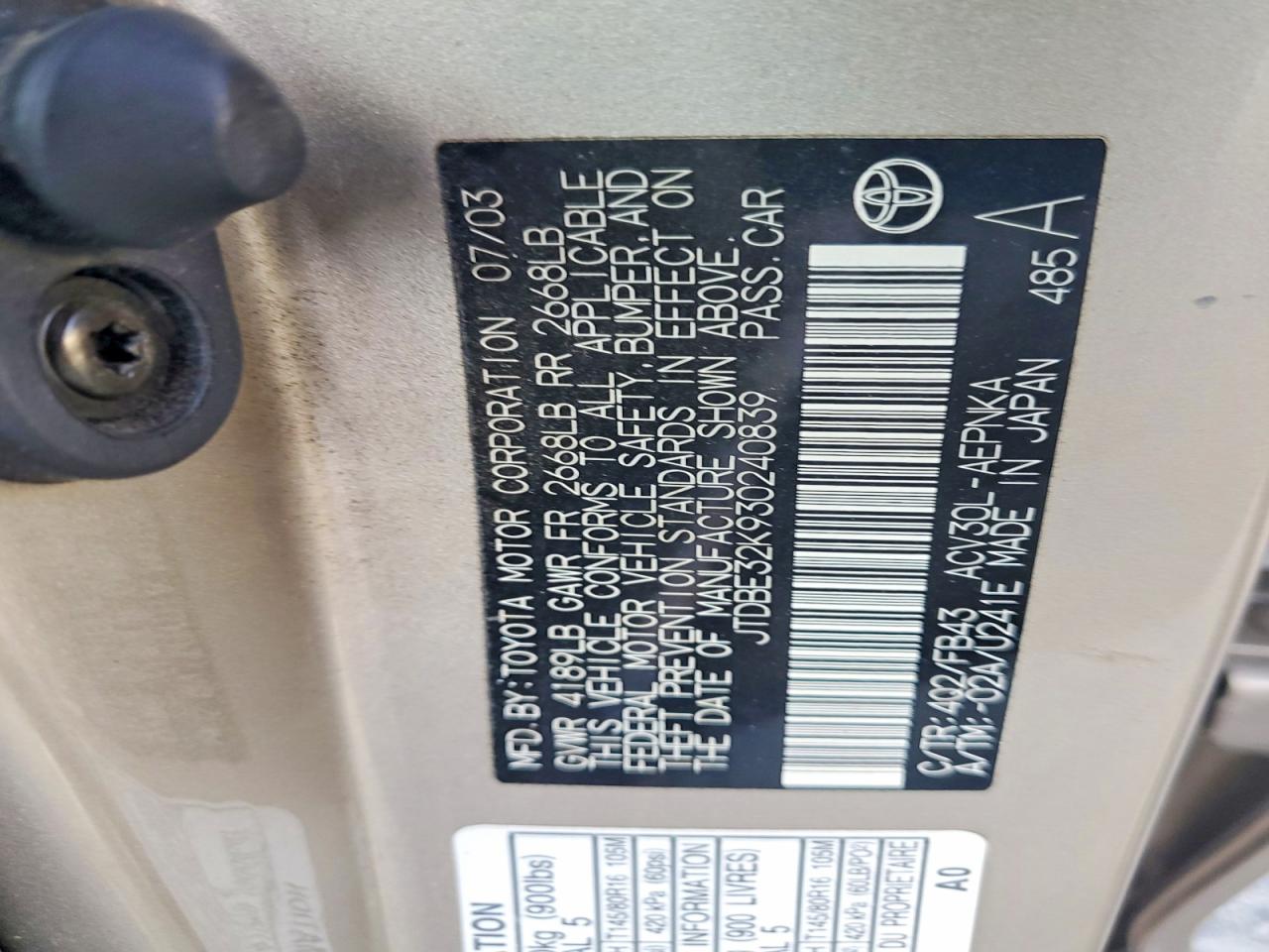 2003 TOYOTA CAMRY