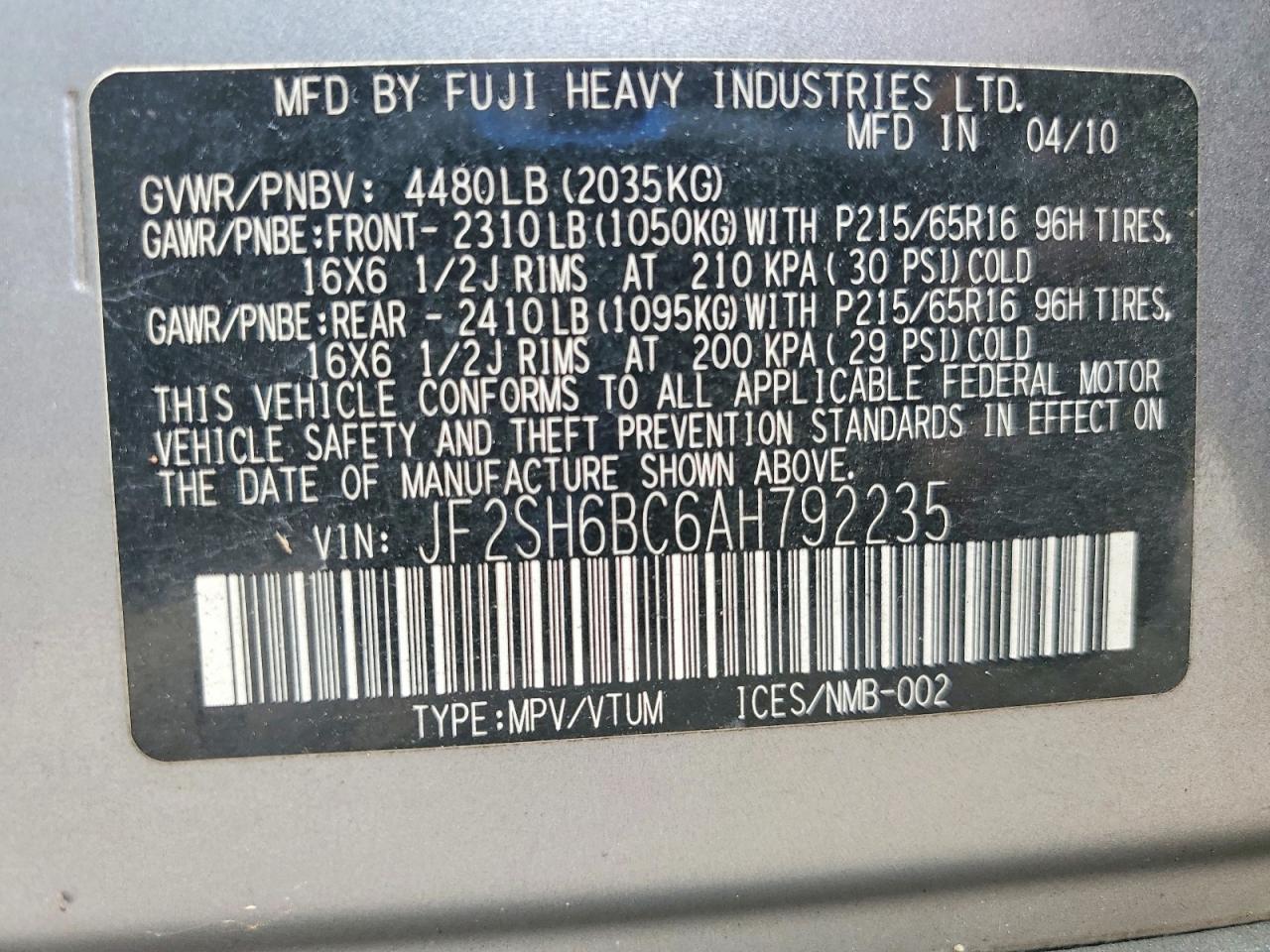 2010 SUBARU FORESTER