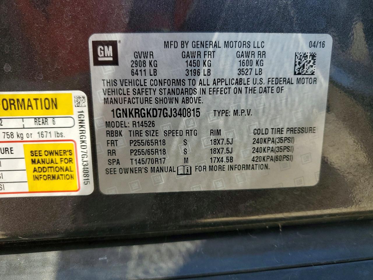 2016 CHEVROLET TRAVERSE