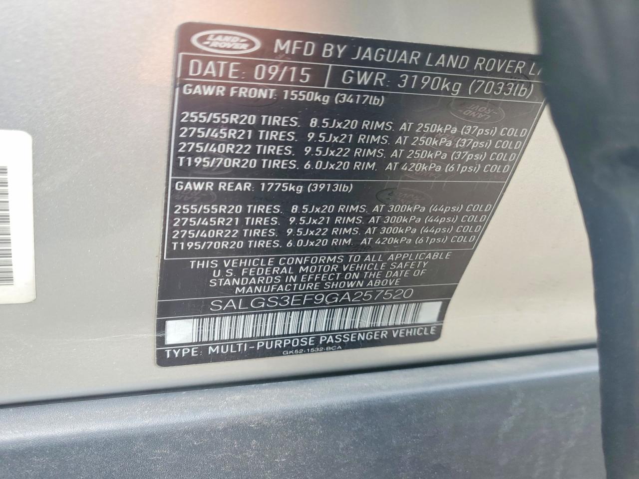 2016 LAND ROVER RANGEROVER