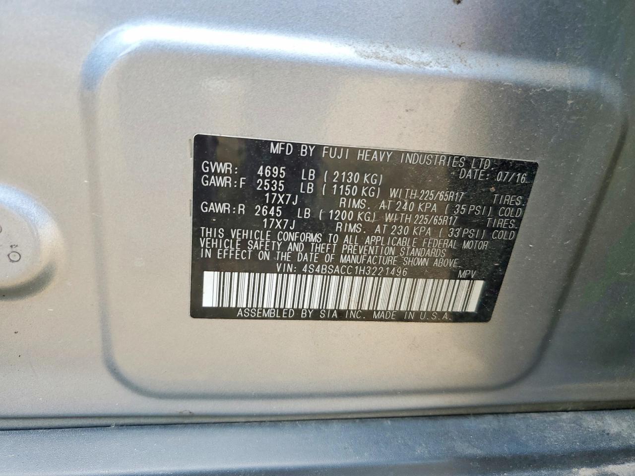 2017 SUBARU OUTBACK