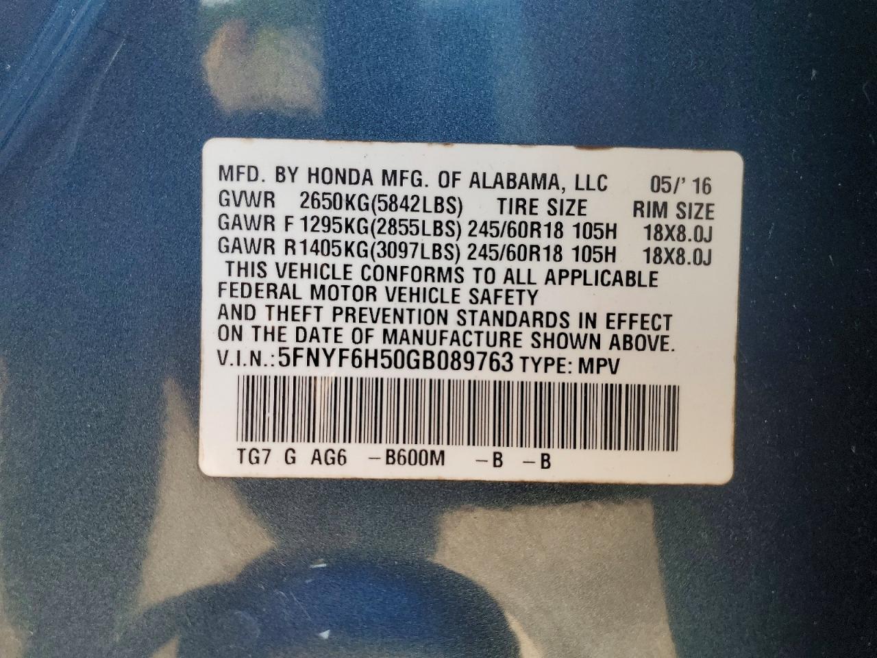 2016 HONDA PILOT