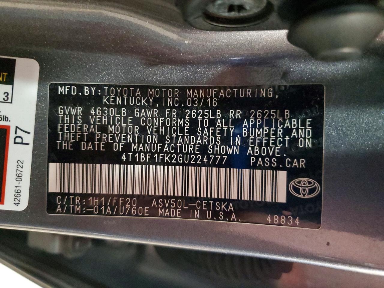 2016 TOYOTA CAMRY