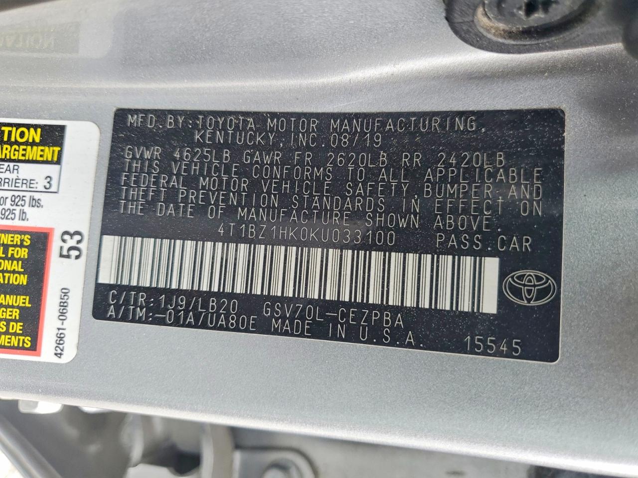 2019 TOYOTA CAMRY
