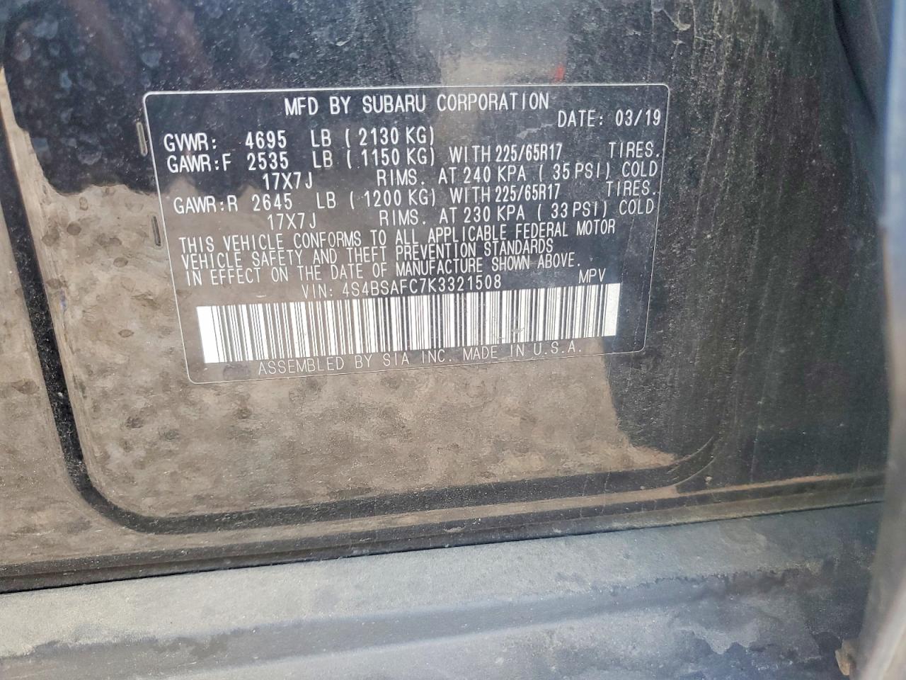 2019 SUBARU OUTBACK