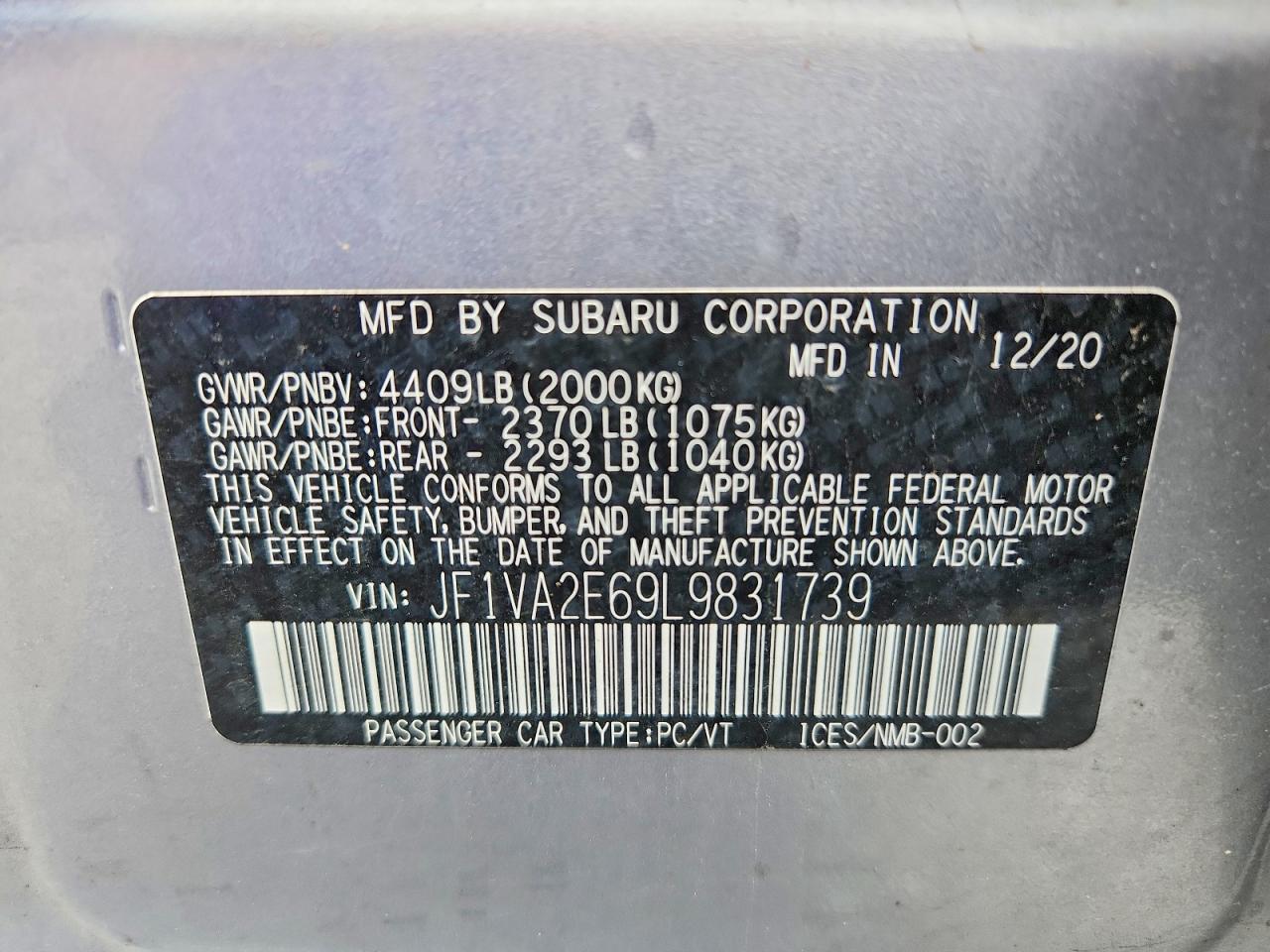 2020 SUBARU WRX
