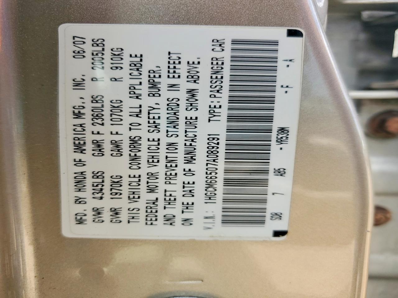 2007 HONDA ACCORD
