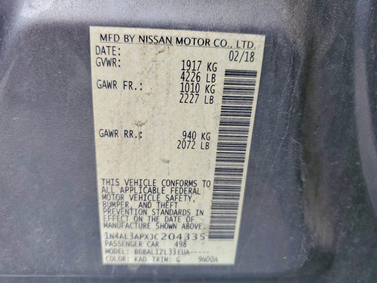 2018 NISSAN ALTIMA