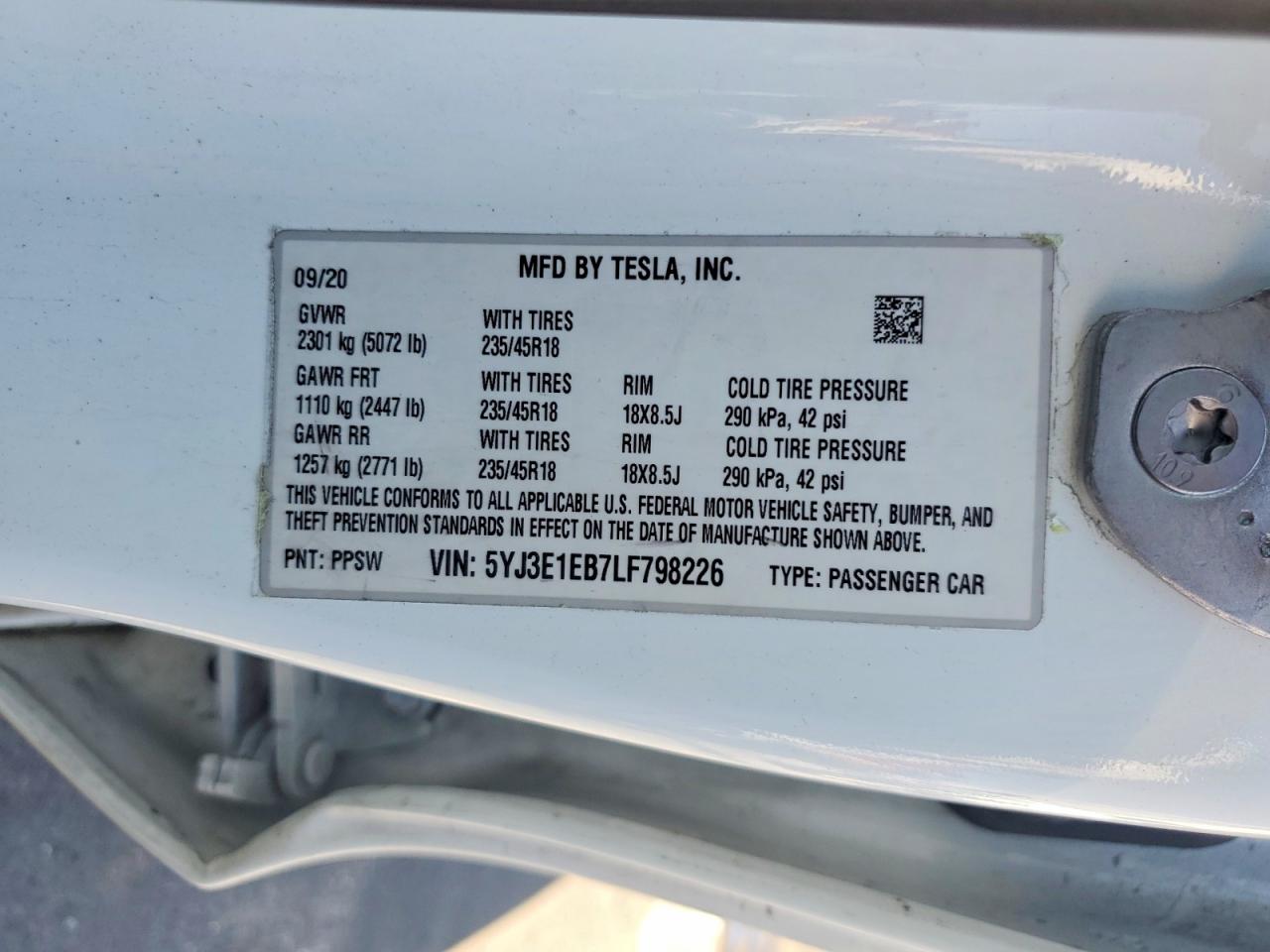 2020 TESLA MODEL 3