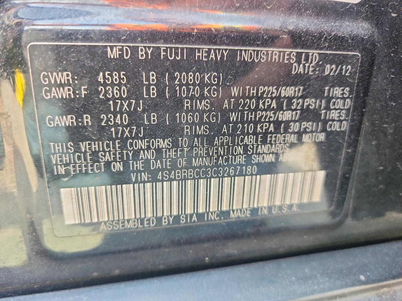 2012 SUBARU OUTBACK