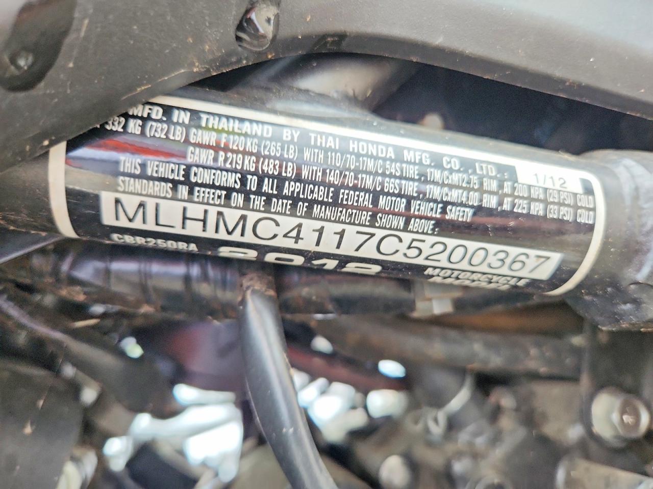 2012 HONDA CBX CYCLE